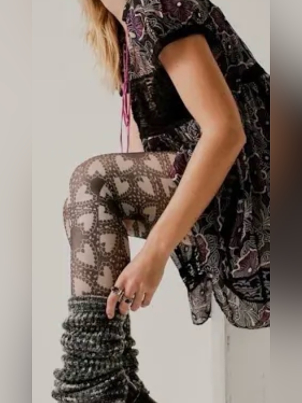 Free People x Anna Sui Heart Tights OS New